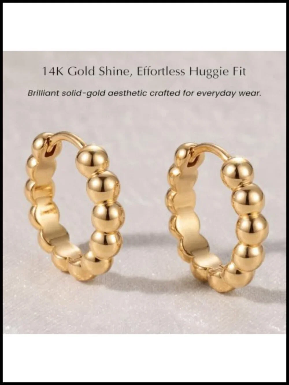 14k Gold Plated Beaded Huggie Hoop Earrings Dainty Stacking Hypoallergenic